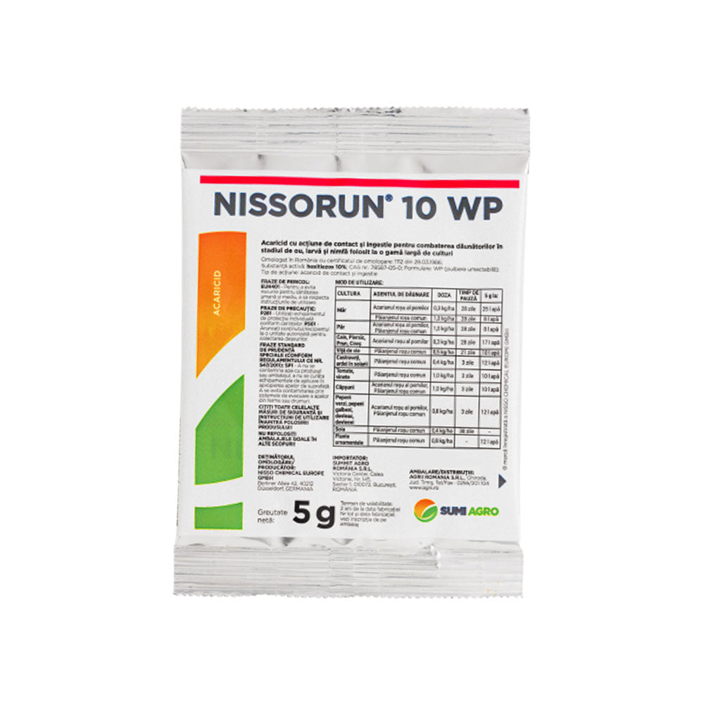 Acaricid Nissorun 10 WP plic 5g ambalaj original combatere paianjen rosu comun