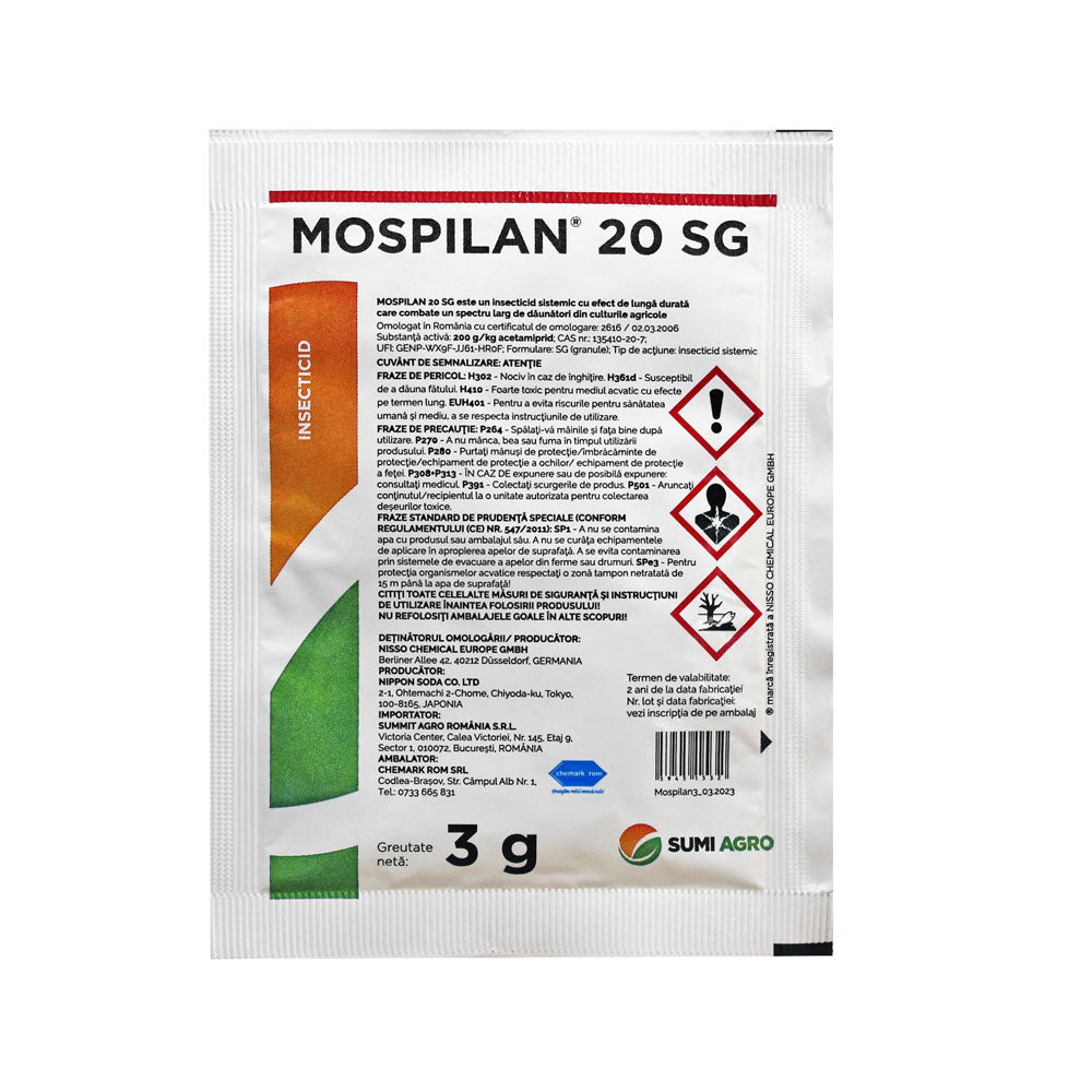 Tabel doze si mod aplicare insecticid sistemic Mospilan 20 SG